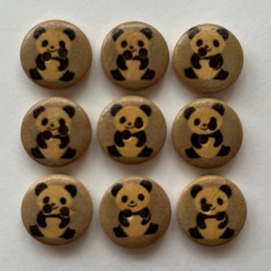 Panda Buttons, 15mm Buttons, Wooden Buttons, Sewing Supplies, Scrapbooking, Embellishments, Panda Bear Buttons image 2