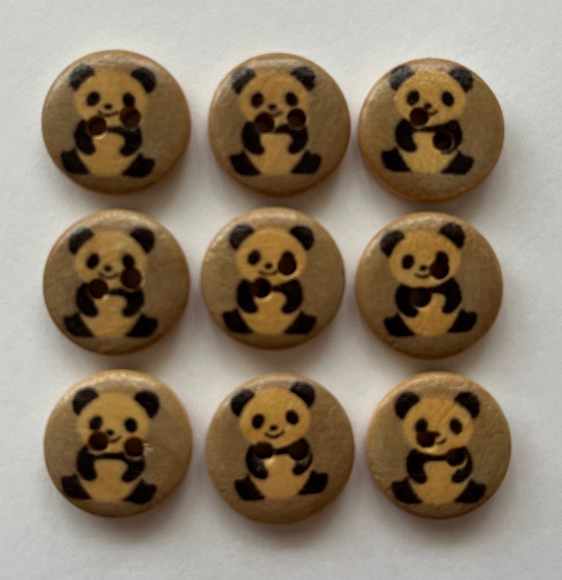 Panda Buttons, 15mm Buttons, Wooden Buttons, Sewing Supplies, Scrapbooking, Embellishments, Panda Bear Buttons image 2