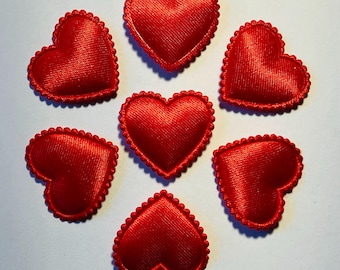 Red Fabric Heart Appliqués, 20mm Sew or Glue On Silky Embellishments