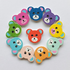 Bear Buttons, Teddy Buttons, Bear Face Buttons, Wooden Buttons, Sewing Supplies, Embellishments, Scrapbooking, Craft Supplies