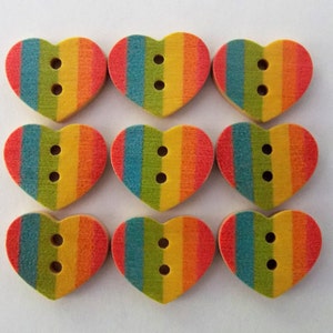 Rainbow Heart Buttons, Striped Buttons, Rainbow Buttons, Pride Buttons, Sewing Supplies, Scrapbooking, Embellishments, Wooden Buttons