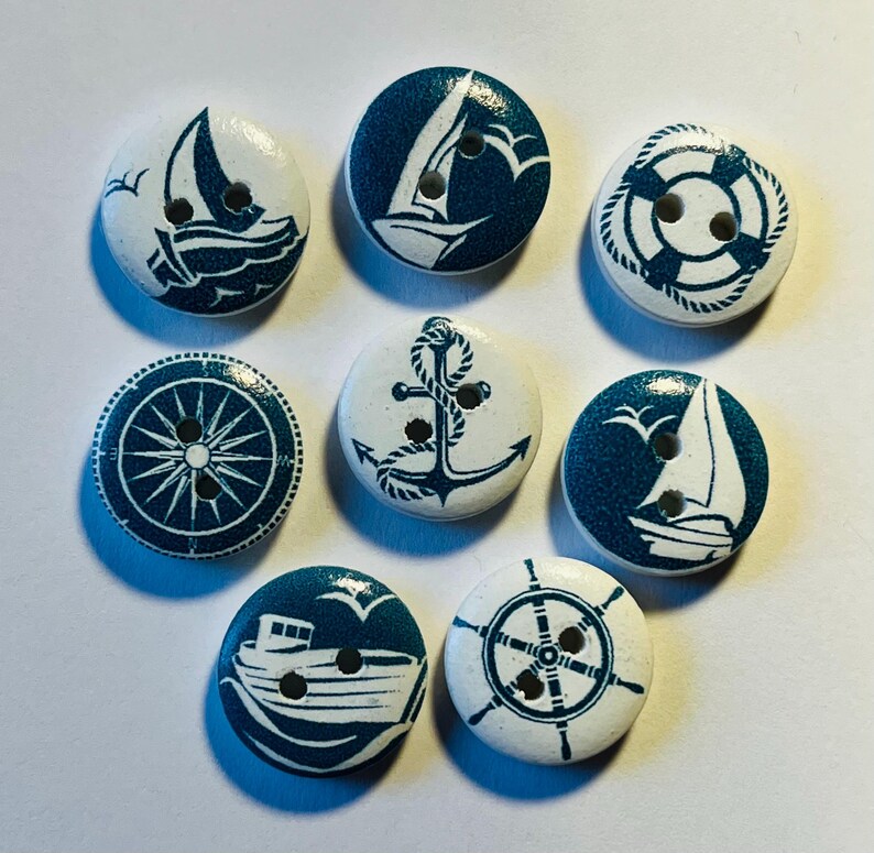 Ship Button Nautical Wooden Buttons, 15mm, Ship, Anchor, Life Preserver - Etsy