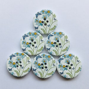 Floral Buttons, 30mm Buttons, Butterfly Buttons, Daisy Buttons, Sewing Supplies, Scrapbooking, Embellishments, Blue Flower Buttons image 3