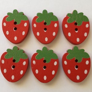 Strawberry Buttons, 22mm Buttons, Wooden Buttons, Red Buttons, Fruit Buttons, Sewing Supplies, Scrapbooking, Embellishments
