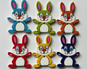 Rabbit Bunny Wooden Buttons, Colourful Sewing Embellishments