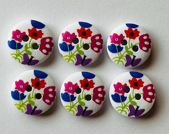 Flower Butterfly 15mm Wooden Buttons,  Sewing Supplies, Embellishments