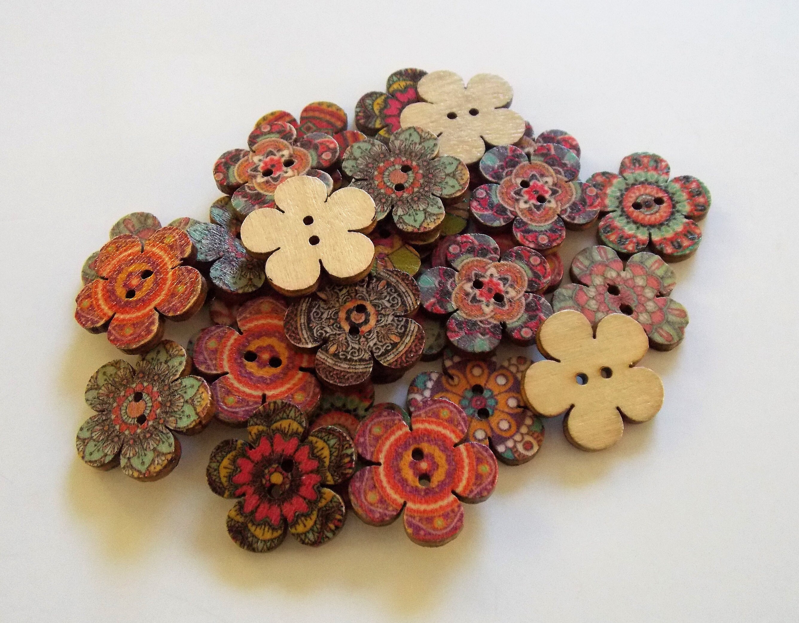 Flower Buttons Patterned Buttons Floral Buttons Bohemian Etsy