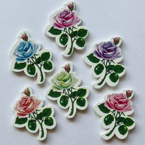 Rose Buttons, Flower Buttons, Sewing Supplies, Scrapbooking, Embellishments, Floral Buttons, Wooden Buttons