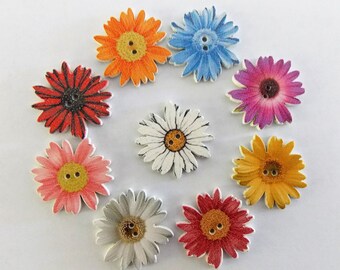 Flower Buttons, 1” Floral Buttons, Wooden Buttons, Sewing Supplies, Daisy Buttons, Embellishments, Scrapbooking, Craft Supplies