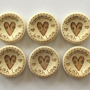Etichette fatte a mano, bottoni da 20 mm, articoli per cucire, bottoni "fatti a mano", articoli per l'artigianato, etichette rustiche, bottoni in legno naturale