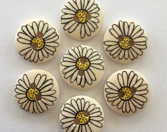 Daisy Buttons, Flower Buttons, Floral Buttons, Sewing Supplies, Scrapbooking, 15mm Buttons, Embellishments, Wooden Buttons, Card Making