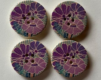 Flower Buttons, 30mm Purple Floral Buttons, Sewing Supplies, Embellishments