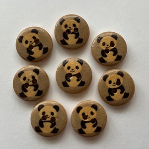 Panda Buttons, 15mm Buttons, Wooden Buttons, Sewing Supplies, Scrapbooking, Embellishments, Panda Bear Buttons image 1