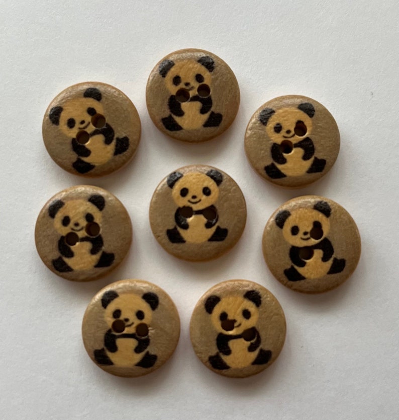 Panda Buttons, 15mm Buttons, Wooden Buttons, Sewing Supplies, Scrapbooking, Embellishments, Panda Bear Buttons image 1