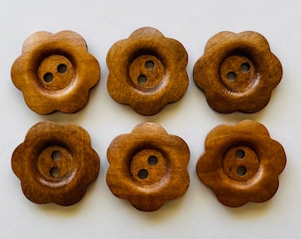 Rustic Flower Wooden Buttons, 25mm Vintage Style