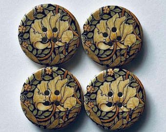 Yellow Summer Lily 30mm Buttons, William Morris Design, Sewing Supplies, Embellishments