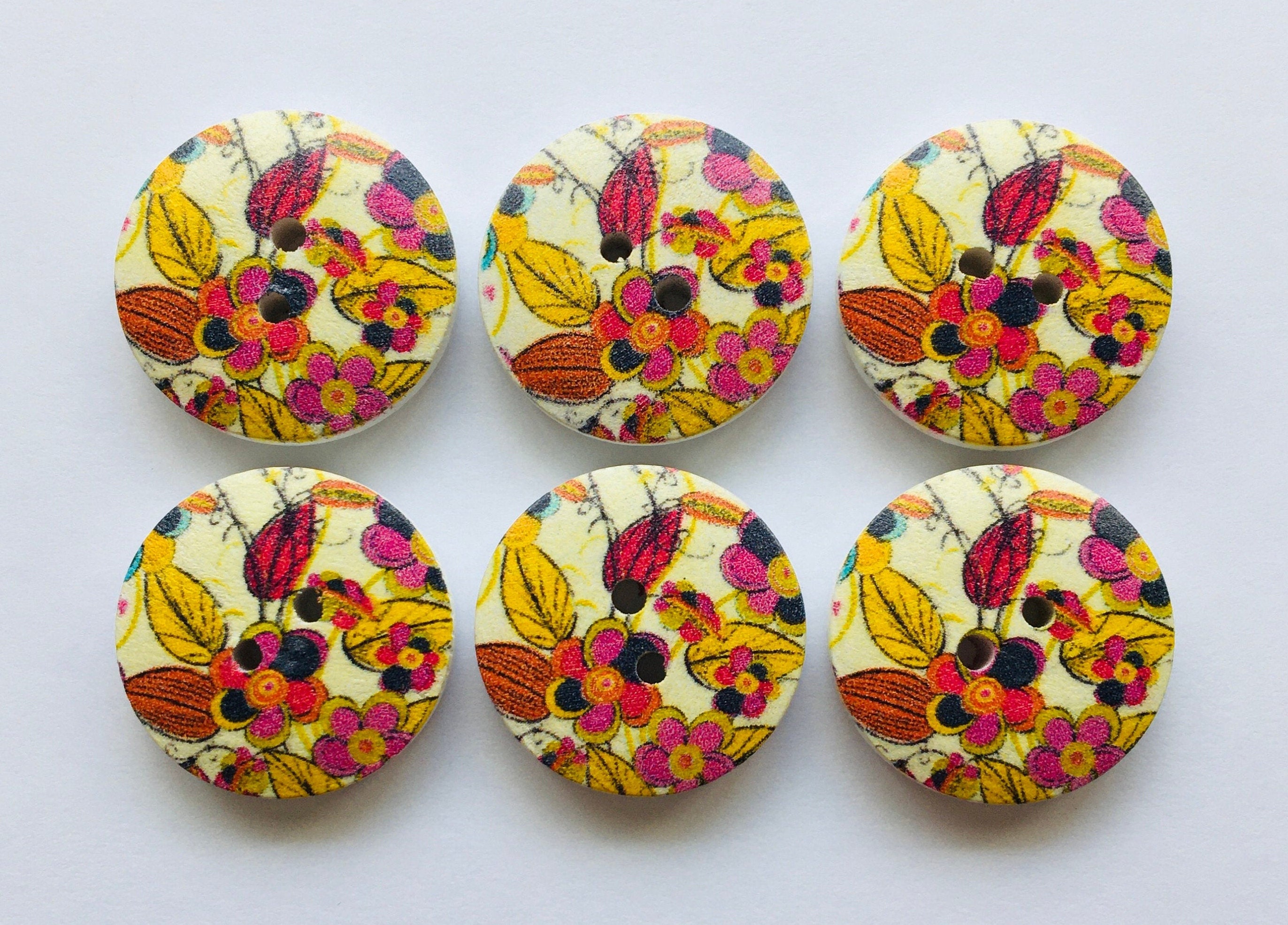 Floral Buttons Flower Buttons Sewing Supplies Wooden Etsy