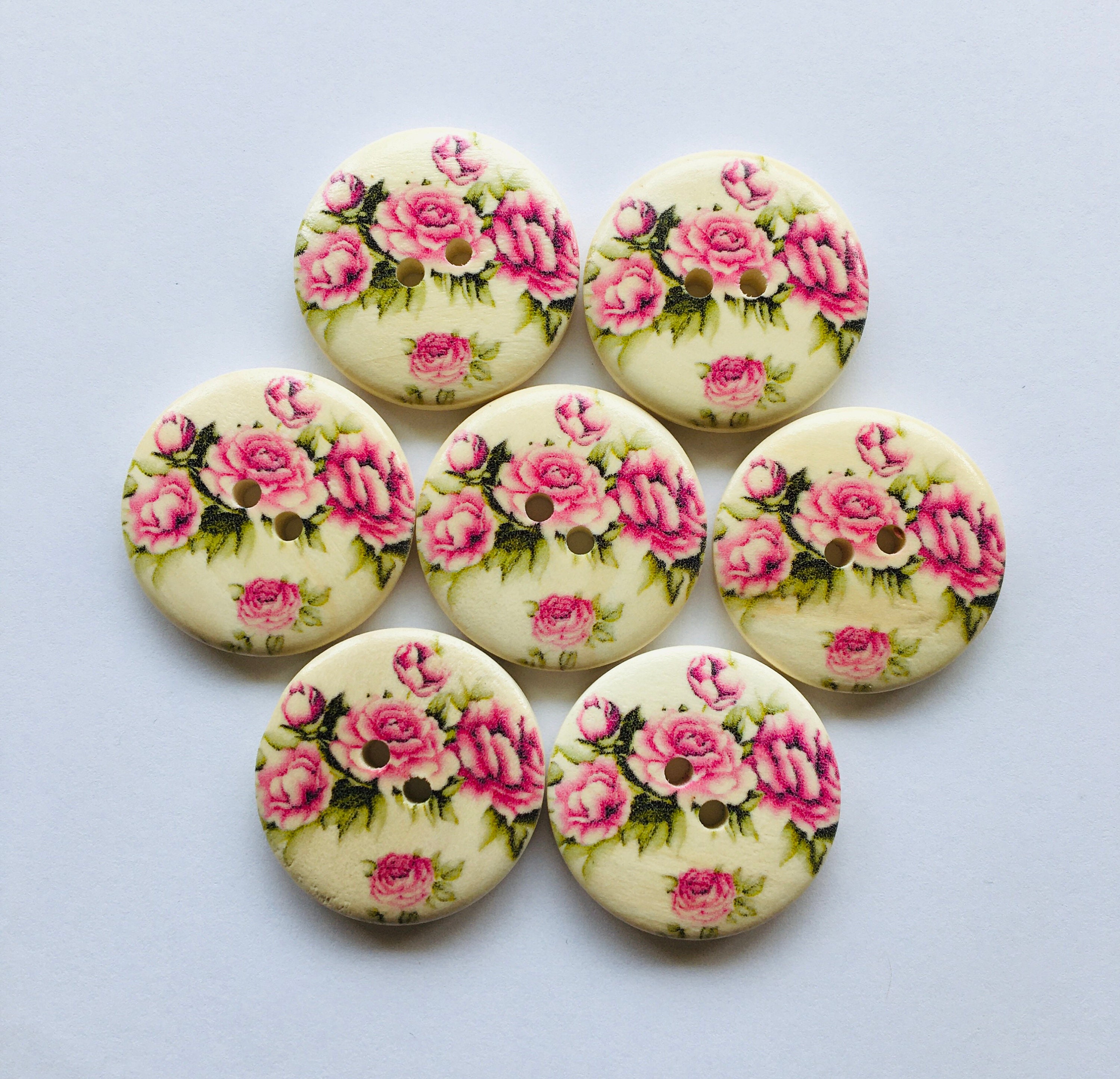 Pink Rose Buttons Floral Buttons Sewing Supplies Etsy