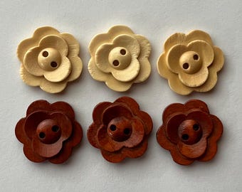 Flower Brown or Cream Buttons, Rustic 25mm Wooden Buttons, Sewing Supplies, Embellishments