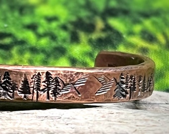 Copper Mountain Bracelet, Mens Western Bracelet, Solid Copper Jewelry Personalized, 22nd anniversary gift for her, 7th Anniversary Gift