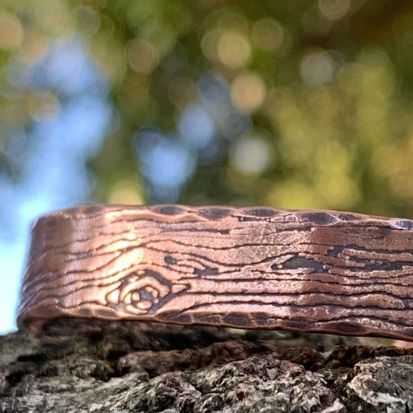Tree Bark Personalized Secret Message Copper Cuff Bracelet 5th Anniversary Gift