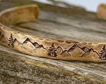 19th Anniversary gift for women, Bronze Anniversary Present, 19 years, Bronze Bracelet, Tree Bracelet, Mountain Bracelet