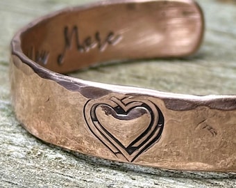 Heart Copper Cuff Bracelet, Valentine’s Day Gift for Her, Handmade Bracelet, Custom Made, Engraved, Solid Copper Bracelet