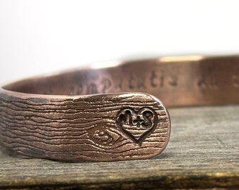 Solid Copper Cuff Bracelet, Heart and Initials, Men’s Cuff Bracelet, Western Style Cuff Bracelet, Valentines Day Gift, Anniversary Gift