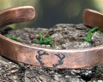 Deer Antler Engraved, Heavy Copper Cuff, Stag, Personalized Gifts, Hunter Bracelet,  Outdoorsman Gift, Woodsman Gift, Men's Copper Bracelet