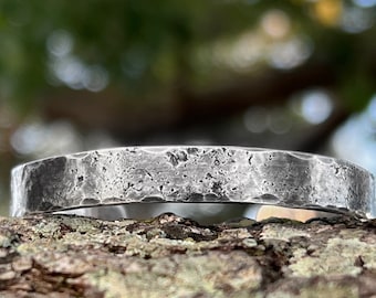 Rugged Engraved Sterling Silver Bracelet, Silver Cuff Bracelet, Mens Silver Bracelet, 25th Anniversary Gift