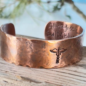 Bracelet d'alerte médicale personnalisé en cuivre massif de 3/4 po. de large