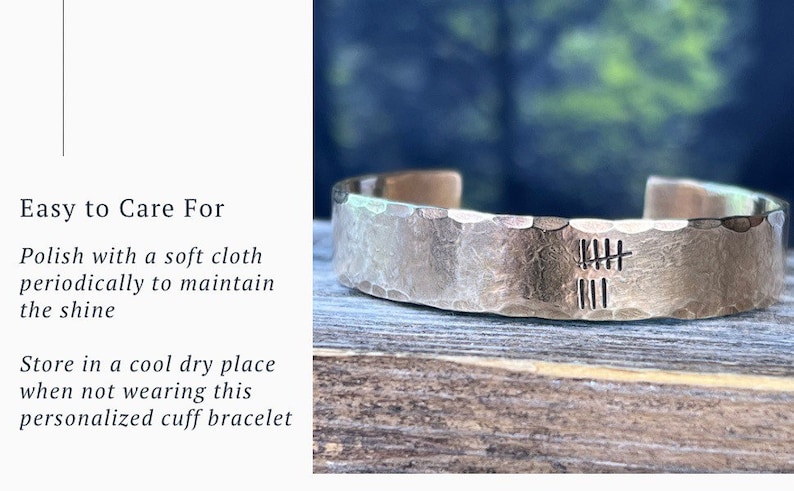 8th Anniversary gift for women, Bronze Anniversary Present, 8 years, Bronze Bracelet, Tally Marks image 5