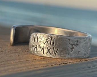 10 Year Anniversary Gift, Aluminum Roman Numeral Bracelet, 10th Wedding Anniversary Bracelet, Personalized Date Cuff, Gift for Husband