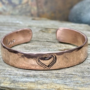 Heart Copper Cuff Bracelet, Valentines Day Gift for Her, Handmade Bracelet, Custom Made, Engraved, Solid Copper Bracelet image 10