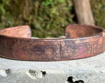 Buffalo Heavyweight Wide Fire Finish Mens Copper Cuff Bracelet, Copper Anniversary Gift for Men