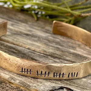 19th Anniversary Bronze Bracelet: Hand-Engraved Tally Marks Cuff