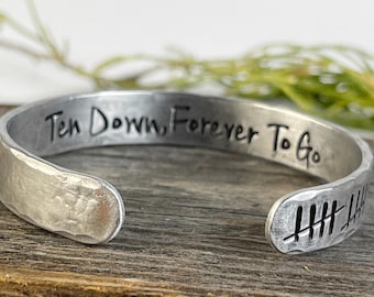 10 Year Anniversary Aluminum Cuff Bracelet: Tally Mark Jewelry Gift for Wife