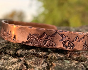 Bison Bracelet, personalized copper cuff bracelet, Gift for Hiker