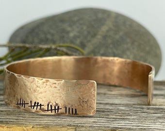 19th Anniversary Bronze Bracelet: Hand-Engraved Tally Marks Cuff