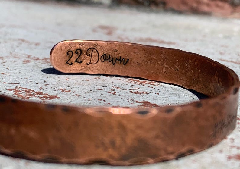 22nd Anniversary Gift, 22nd Anniversary Present, 22nd Wedding Anniversary Present, 22 Year Anniversary Gift, Custom Copper Cuff Bracelet image 2