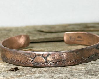 Handmade Copper Wave Bracelet: Personalized Beach Jewelry Sunrise Sunset