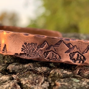 Bison Bracelet, personalized copper cuff bracelet, Gift for Hiker