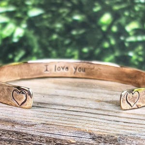 8th Anniversary gift for women, Bronze Anniversary Present, 8 years, Bronze Bracelet, Heart Bracelet, Traditional Bronze Gift