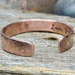 Heart Copper Cuff Bracelet, Valentines Day Gift for Her, Handmade Bracelet, Custom Made, Engraved, Solid Copper Bracelet image 9