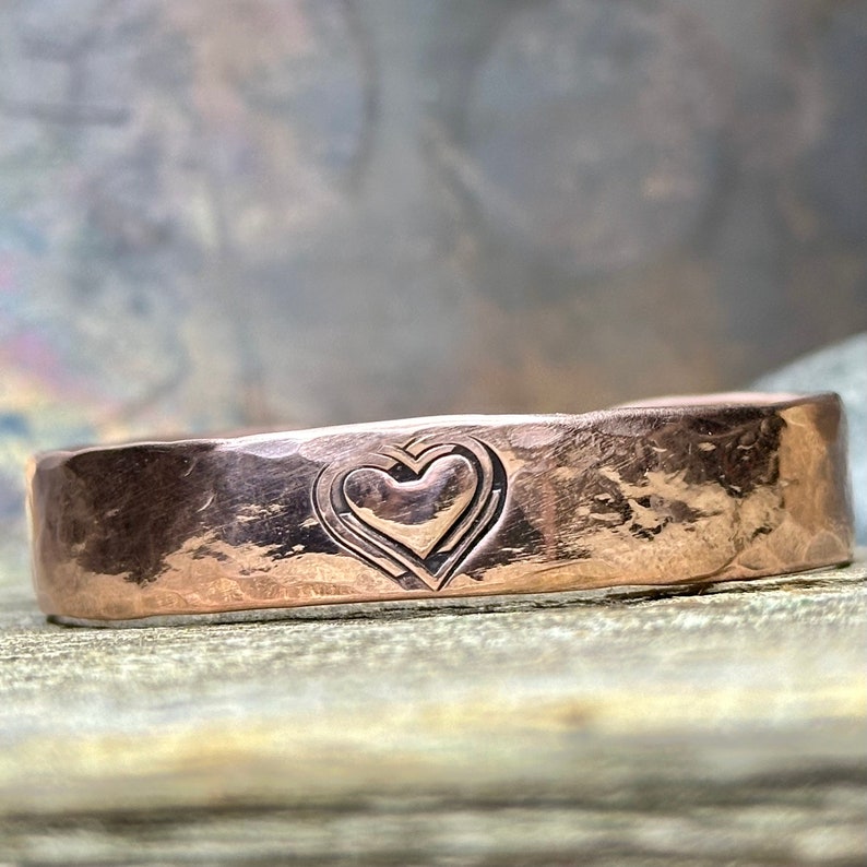Heart Copper Cuff Bracelet, Valentines Day Gift for Her, Handmade Bracelet, Custom Made, Engraved, Solid Copper Bracelet image 8