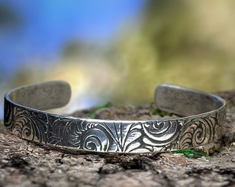 Sterling Silver Western Floral Bracelet, Handmade Silver Cuff Bracelet, Custom Gift for Her, Anniversary Gift for Her