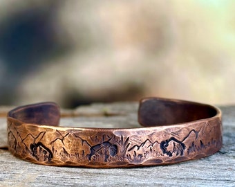 Bison Bracelet, personalized copper cuff bracelet, Gift for Hiker