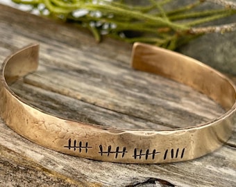 19th Anniversary Bronze Bracelet: Hand-Engraved Tally Marks Cuff