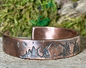 Bigfoot Copper Cuff Bracelet, Bigfoot Merchandise, Sasquatch Gifts, Cryptid Hunter, Cryptozoologist, Monster researcher, Field Investigator