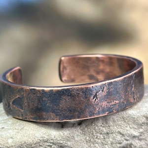 Heavyweight Wide Concrete Finish Mens Copper Cuff Bracelet, Copper Anniversary Gift for Men
